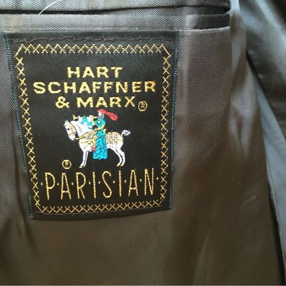 VINTAGE HART, SHAFFNER & MARX 100% WOOL DOUBLE BREASTED SUIT IN GRAY - Picture 7 of 13